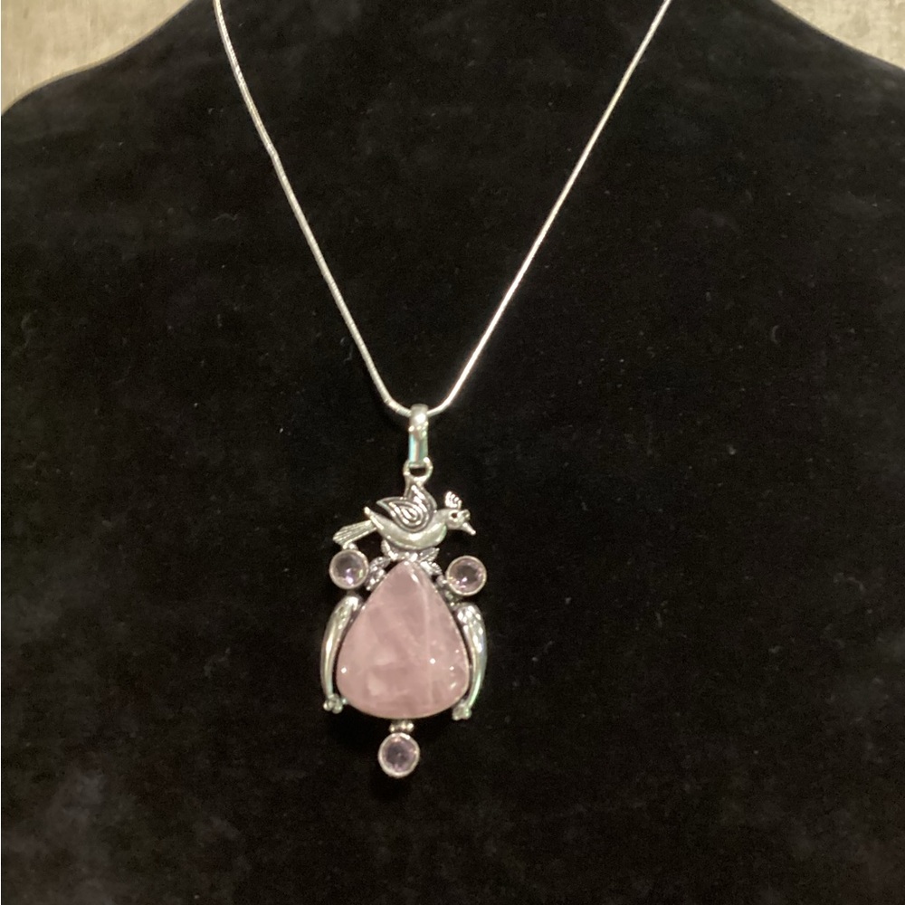 💖Sparrow Pink Quartz -Kunzite 925 Silver Necklace Stamped - Picture 3 of 7